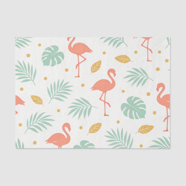 Coral Flamingo Tropical Leaf Pattern Seidenpapier (Vorderseite)
