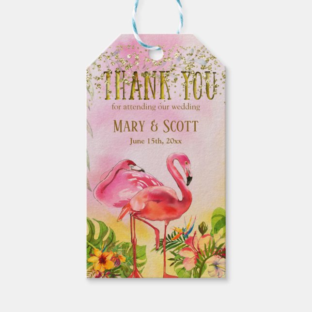 Coral FlamingoTropical Wedding Vielen Dank für Ihr Geschenkanhänger (Vorderseite)