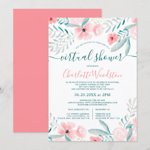 Coral floral Aquarell Skript virtuelle Dusche Einladung