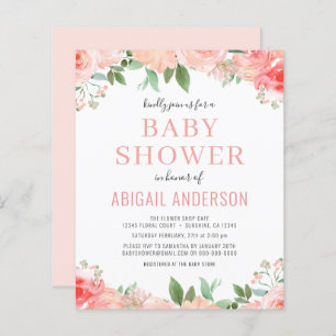 Coral Floral Baby Dusche Budget Einladung