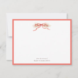 Coral Floral Bow Nursery Note Card – Personalized Mitteilungskarte