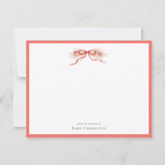 Coral Floral Bow Nursery Note Card – Personalized Mitteilungskarte