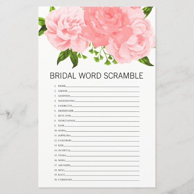Coral Floral Brautparty Word Scramble Game Card (Vorderseite)