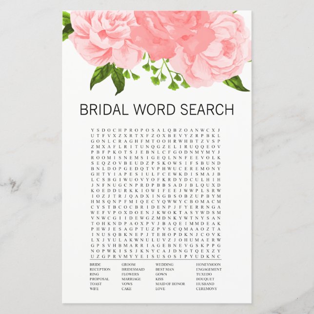 Coral Floral Brautparty Word Search Game Card (Vorderseite)