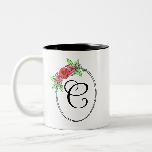 Coral Floral Mit Monogramm Tasse (Links)