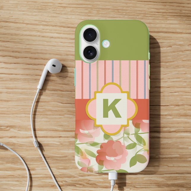 Coral Floral Monogram Case-Mate iPhone Hülle (Von Creator hochgeladen)