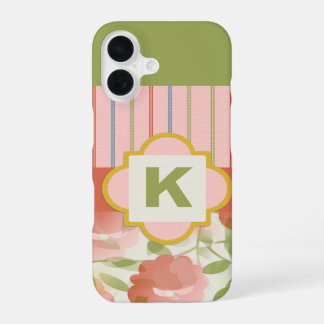 Coral Floral Monogram iPhone 16 Hülle