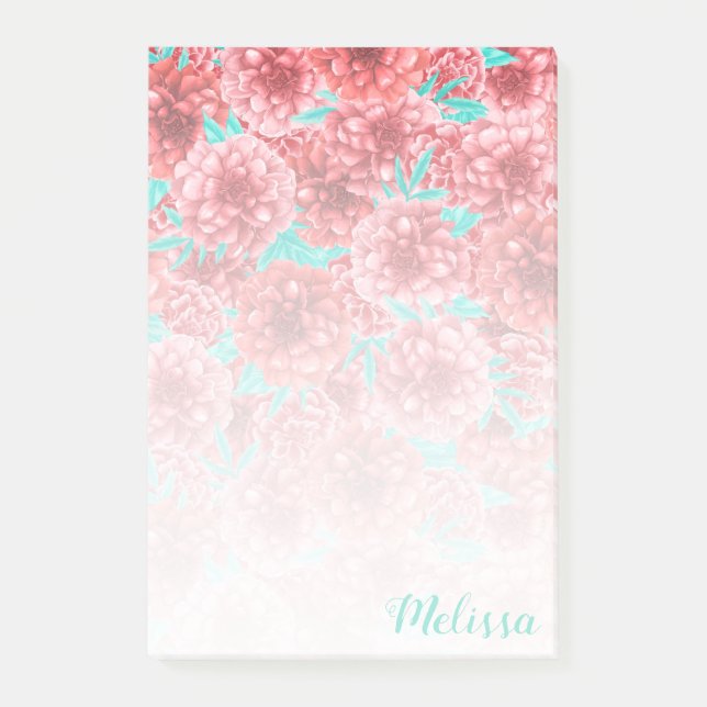 Coral Floral Muster Gradient Post-it Klebezettel (Vorderseite)