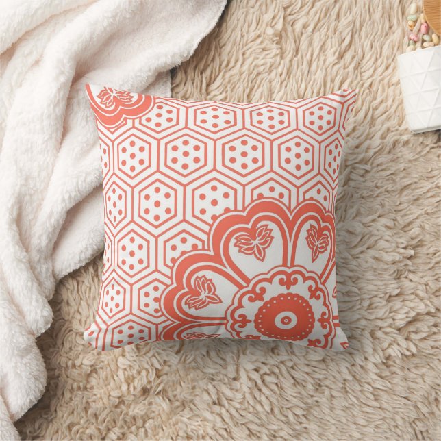 Coral Floral Retro Muster Pillow Kissen (Decke)