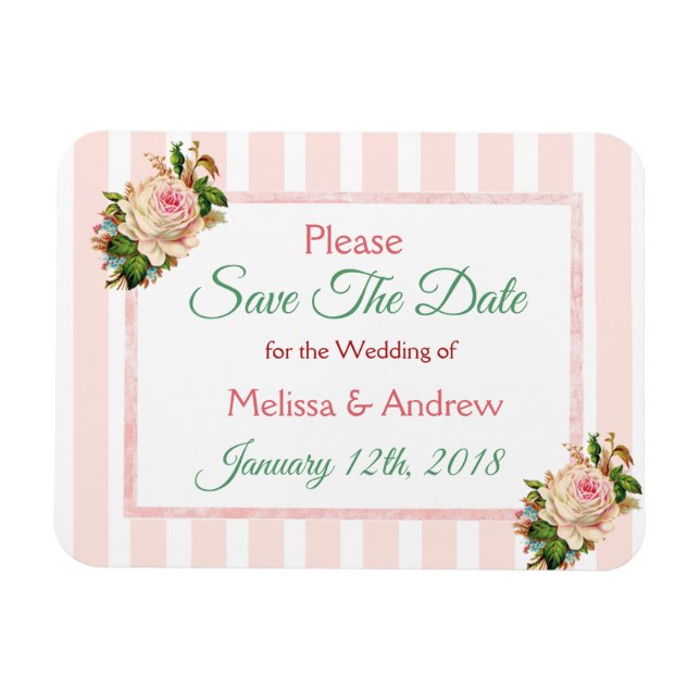 Coral Floral Save the Date Wedding Magnet (Horizontal)