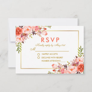 Coral Floral UAWG Gold Hochzeit RSVP Karte