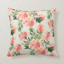 Coral Floral Watercolor Throw Kissen 16x16