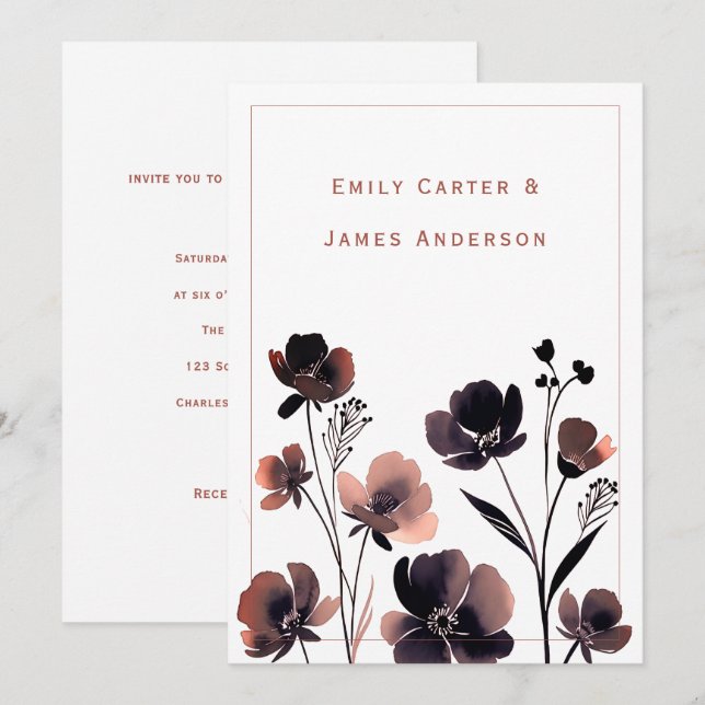 Coral Floral Wedding Einladung (Vorne/Hinten)