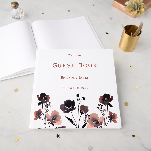 Coral Floral Wedding Gästebuch (Vorderseite offen)