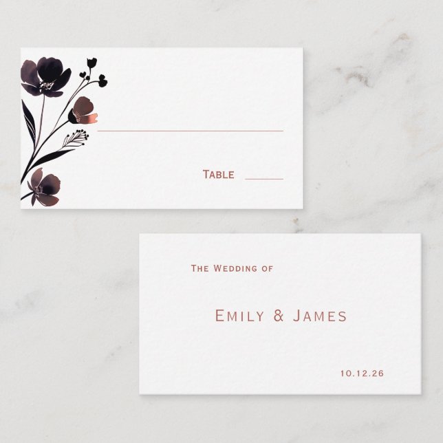 Coral Floral Wedding Platzkarte (Vorne/Hinten)