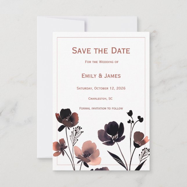 Coral Floral Wedding Save The Date (Vorderseite)