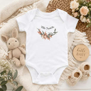 Coral Floral Wreath Personalisiert Name Baby Strampler
