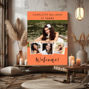Coral Foto Collage Geburtstagsparty Begrüßung Poster