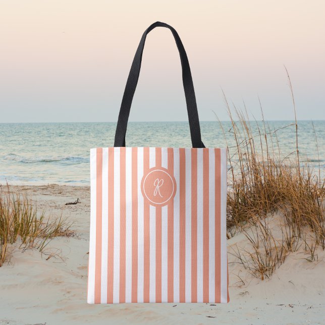 Coral French Beach Stripe Personalisiert Monogram (Von Creator hochgeladen)