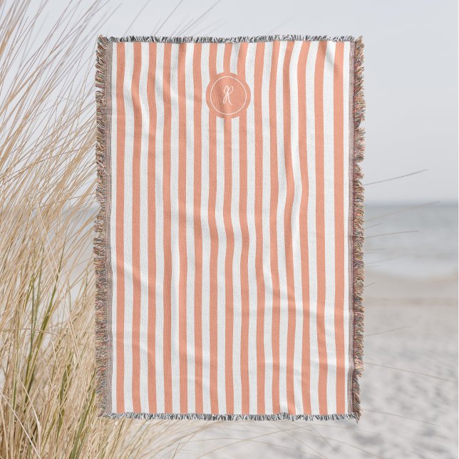 Coral French Beach Stripe Personalisiert Monogram Decke (Von Creator hochgeladen)
