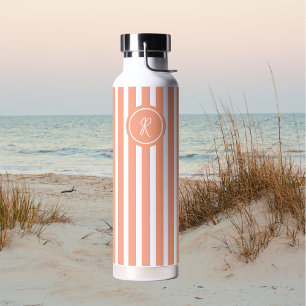 Coral French Beach Stripe Personalisiert Monogram Trinkflasche