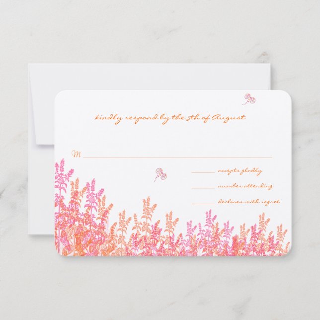 Coral & Fuchia Wild Blume Bee Wedding RSVP (Vorderseite)