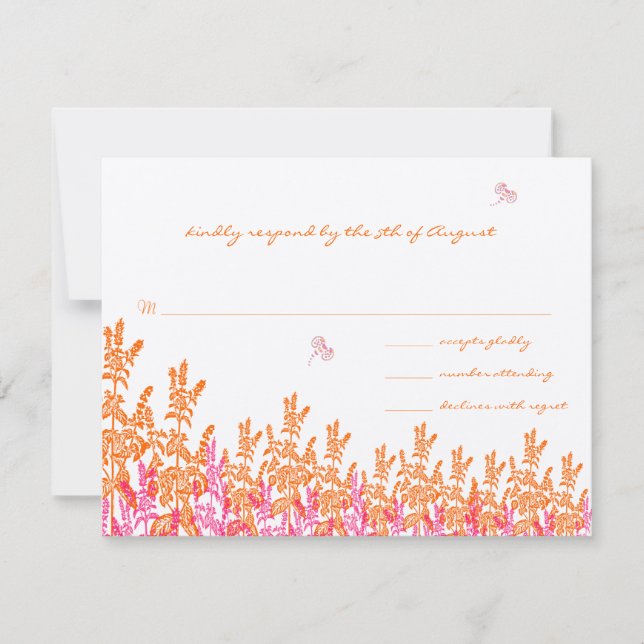 Coral & Fuchia Wild Blume Bee Wedding RSVP (Vorderseite)