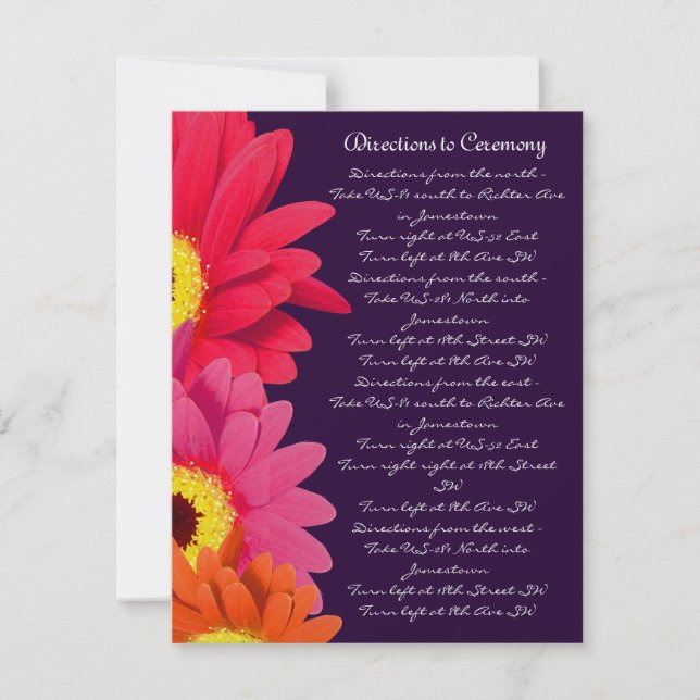 Coral Fuchsia Eggplant Gerber Daisy Direction Card Einladung (Vorderseite)