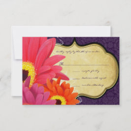 Coral Fuchsia Eggplant Gerber Daisy Wedding RSVP Karte