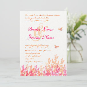 Coral & Fuchsia Floral Bumble Bee Wedding Einladung