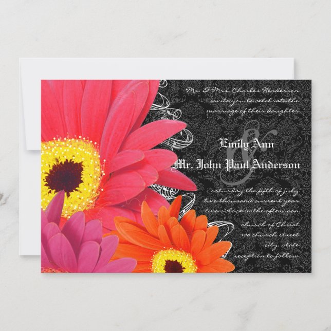 Coral & Fuchsia Gerber Daisy Wedding Einladung (Vorderseite)