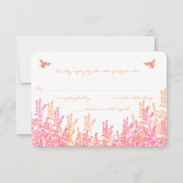 Coral & Fuchsia Wild Blume Bee Wedding RSVP (Vorderseite)