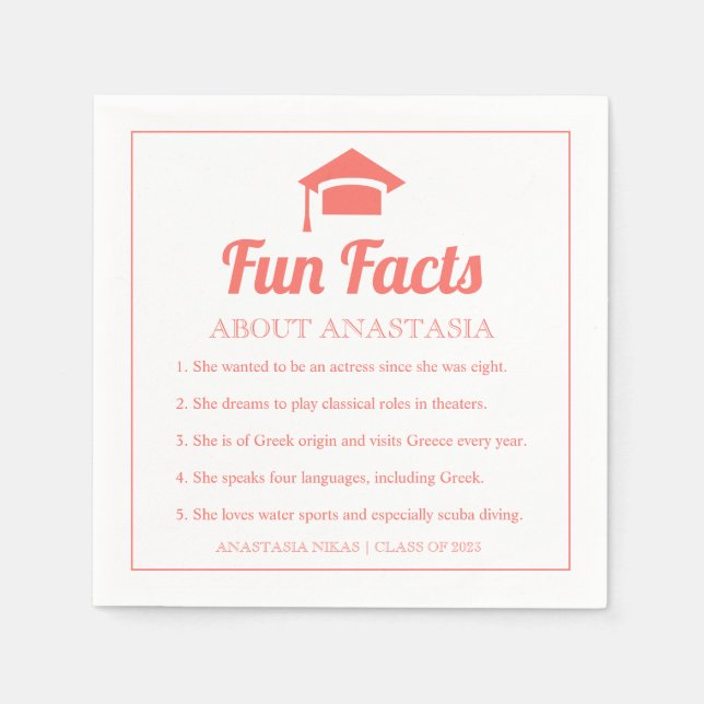Coral Fun Facts class of 2022 graduation cap Serviette (Vorderseite)