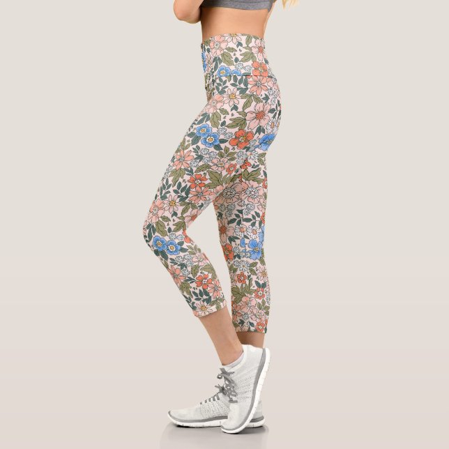 Coral Garden Blume Muster Capri Leggings (Links)