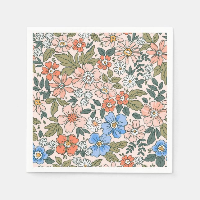 Coral Garden Blume Muster Serviette (Vorderseite)