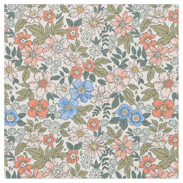 Coral Garden Blume Muster Stoff (Nahaufnahme)