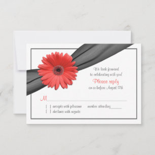 Coral Gerber Daisy Grey Ribbon Hochzeit RSVP Karte