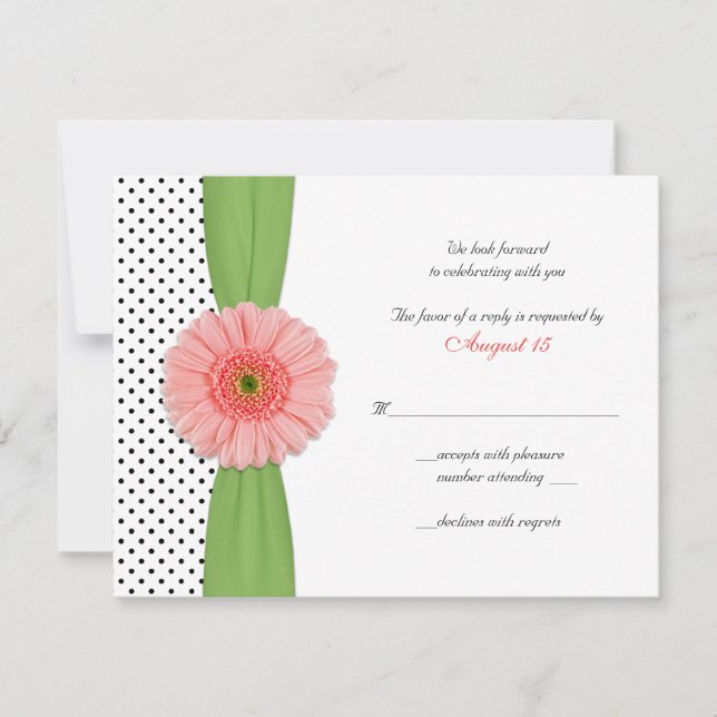 Coral Gerber Daisy Polka Dot Reply Card RSVP Karte (Vorderseite)