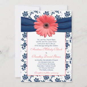 Coral Gerbera Daisy Navy Einladung zur Hochzeit vo
