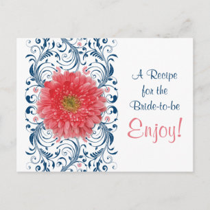 Coral Gerbera Daisy Navy Reecipe Card Brautparty Postkarte