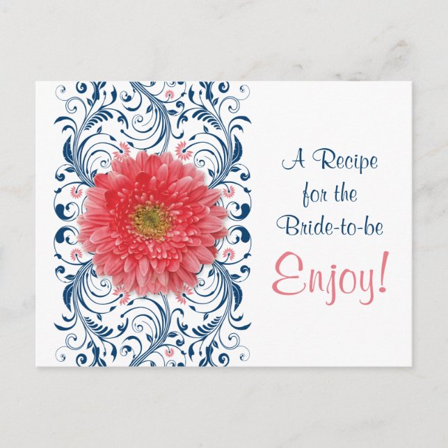 Coral Gerbera Daisy Navy Reecipe Card Brautparty Postkarte (Vorderseite)