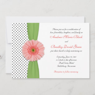 Coral Gerbera Daisy Polka Dot Wedding Einladung