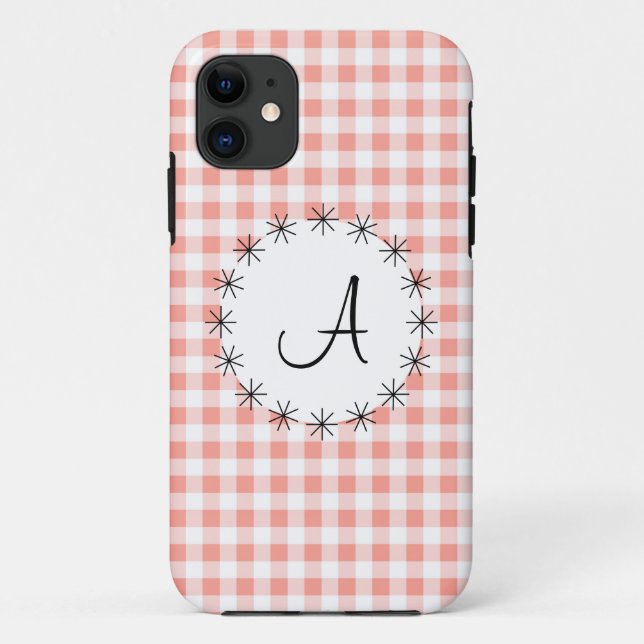 Coral Gingham Karo "Monogram" iPhone 5 Fall Case-Mate iPhone Hülle (Rückseite)