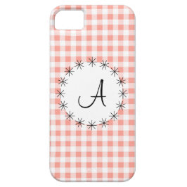 Coral Gingham Karo "Monogram" iPhone 5 Fall 11 Hülle