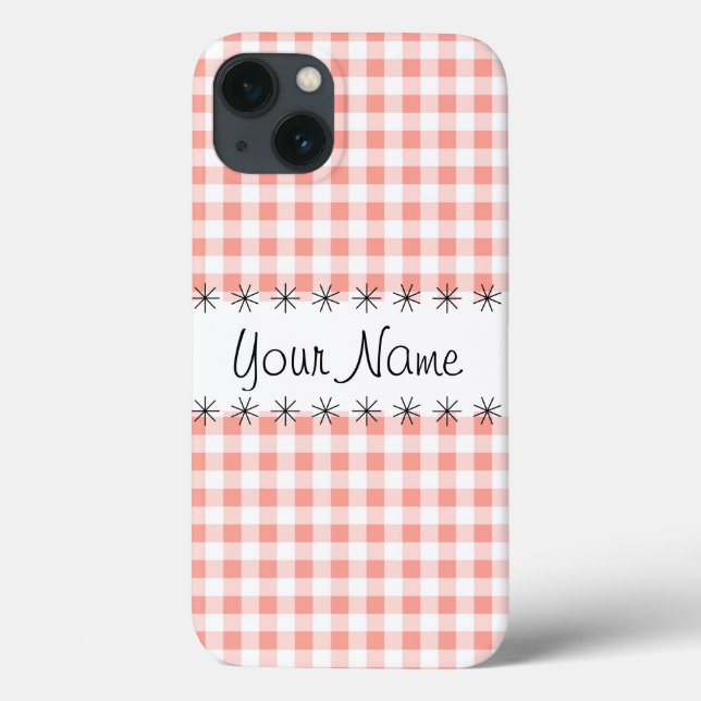 Coral Gingham Karo "Name" iPad Fall Case-Mate iPhone Hülle (Rückseite)