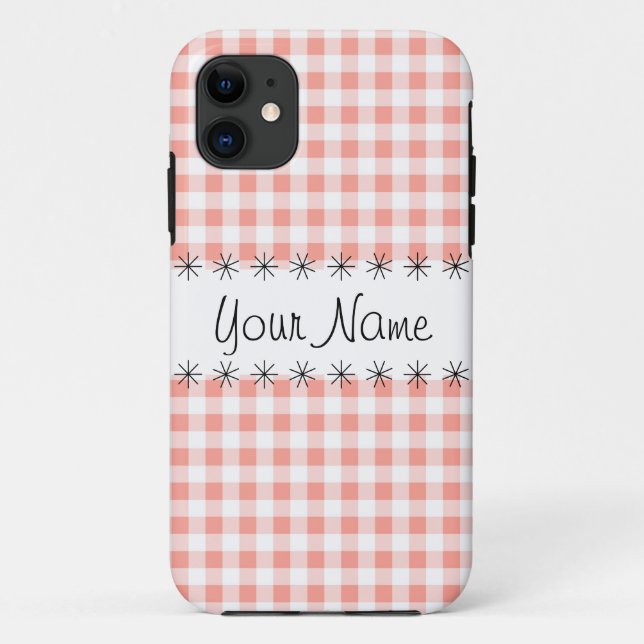 Coral Gingham Karo "Name" iPhone Fall Case-Mate iPhone Hülle (Rückseite)