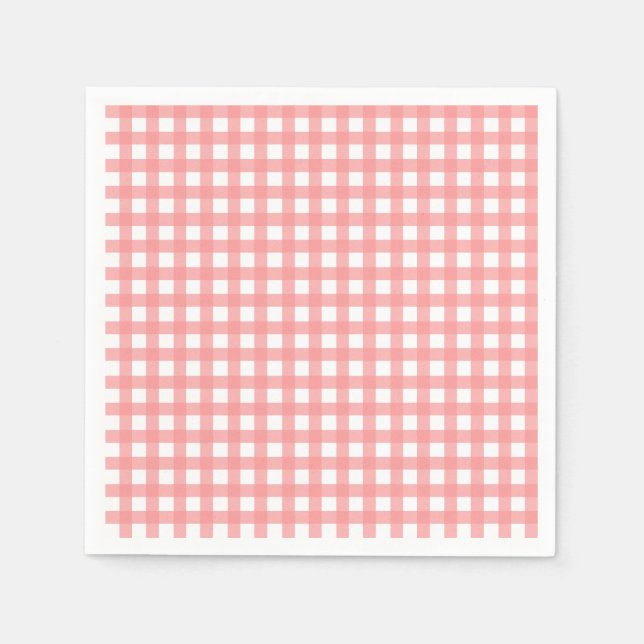 Coral Gingham Paper Napkins Serviette (Vorderseite)
