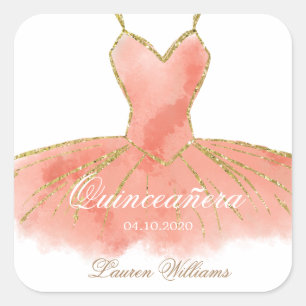 Coral Glitzer Gown Quinceanera Sticker