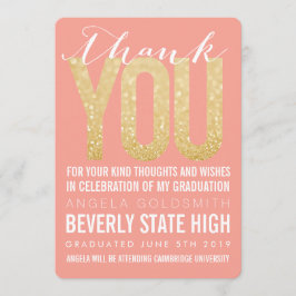 Coral Glitzer Typografie Abschluss Danke Karte