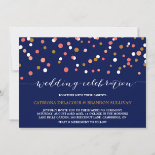Coral & Gold Confetti Dots   Hochzeit der Marine I Einladung